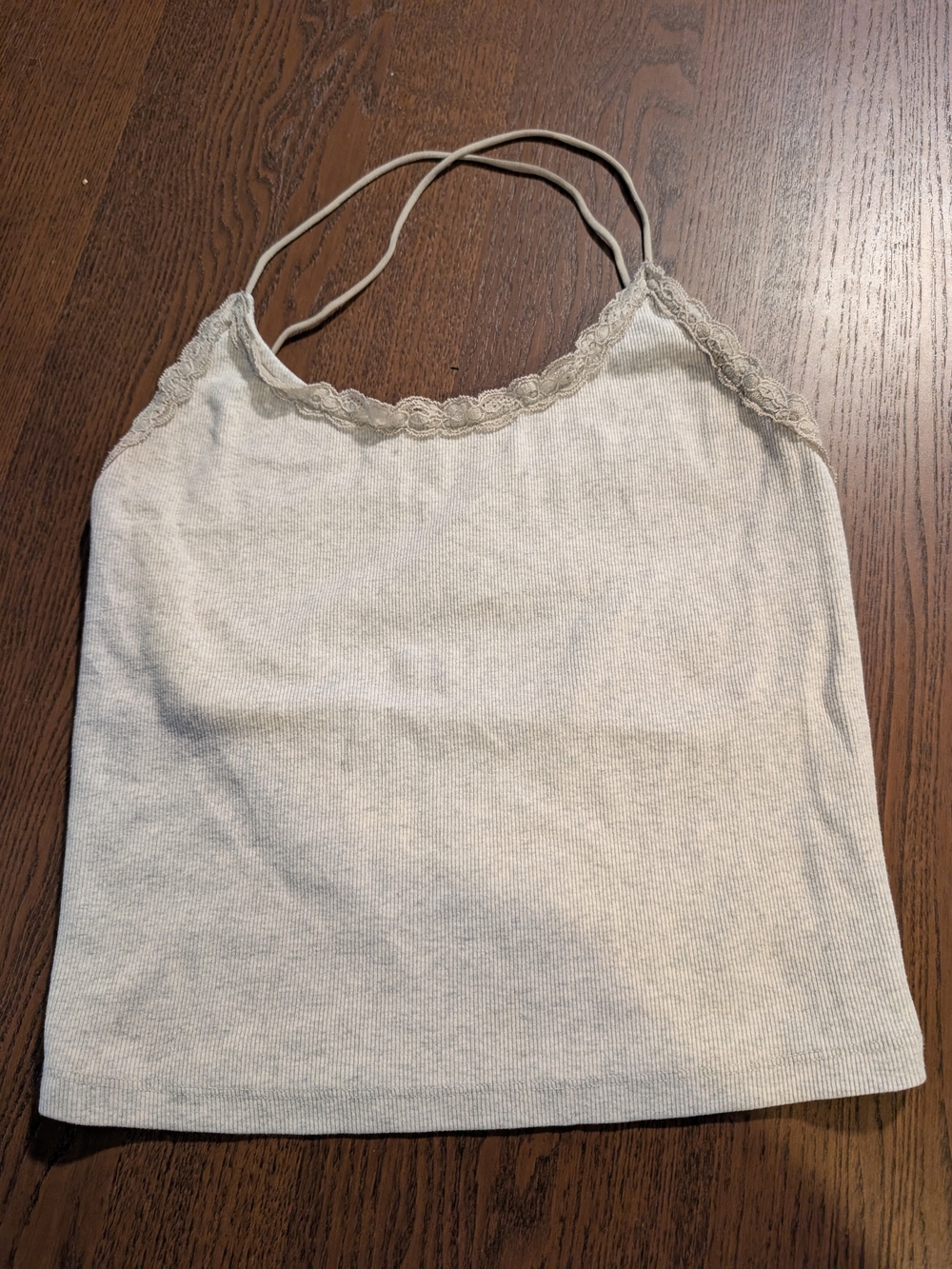 American Eagle Outfitters Cream Lace-Trim Ribbed Cami